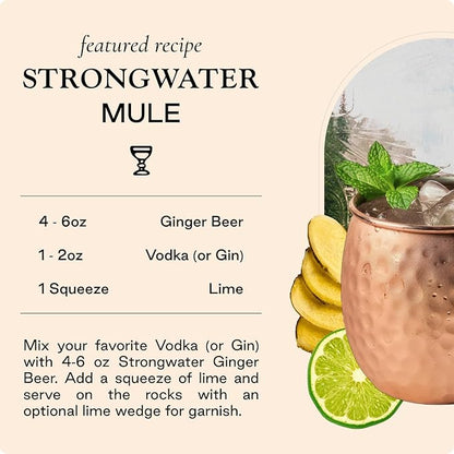Strongwater Sparkling Ginger Beer - 12 Pack Cans (8.4 Fl Oz Each) - Premium Craft Cocktail Mixer Made with Filtered Rocky Mountain Water & Ginger Root - Real Cane Sugar, No Artificial Flavors