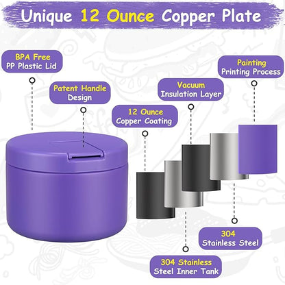 12oz Insulated Vacuum Food Jar with Buckle Lid Wide Mouth Soup Thermo for Hot Food Kids Leakproof Stainless Steel Lunch Container (Purple, 12OZ)