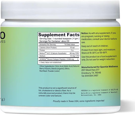 Sparkle Wellness VERISOL Bioactive Hydrolyzed Collagen Peptides | Collagen Powder Supplement with Vitamin C for Skin, Hair & Nail Health | Skin Boost (Mixed Berry) [50-Serves]