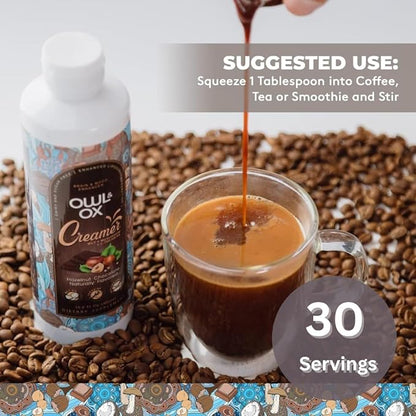 Mushroom Coffee Creamer with MCT Oil by Owl & Ox | L Theanine, Nootropic Superfood Blend, Vegan, Sugar Free, Dairy Free, Adaptogens, Plant Based & Keto Friendly, Hazelnut Chocolate Flavor, 30 Servings