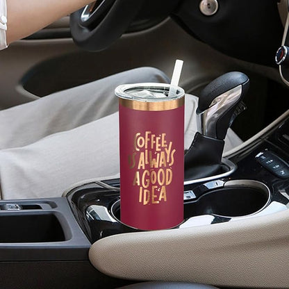 20 oz Skinny Tumblers Bulk 4 Pack, Stainless Steel Insulated Tumbler with Lids and Straws, Slim Double Wall Powder Coated Travel Coffee Mugs Reusable Cup for Hot Cold Drinks (Red,4 pack)