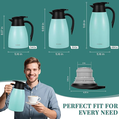 51 Oz Thermal Coffee Carafe, Stainless Steel Insulated Vacuum coffee crafts to keep coffee hot, 1.5 Liter Tea Water Coffee and Beverage Dispenser (Blue)