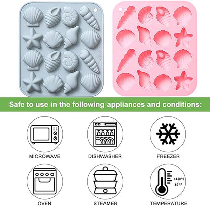 Ocean-Themed Chocolate Mold Set - Food-Grade Silicone Baking Molds with Shell, Starfish, Seashell Beach Life Phrases, Reusable for Under the Sea Cakes, Cupcakes & Party Treats - 2 Pack