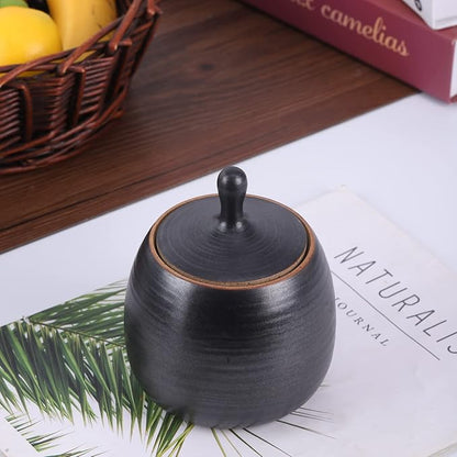 Kitchen Canisters Vintage Ceramic Food Storage Jar with Airtight Lid for Tea, Coffee, Herb, Sugar, Spice, Nuts (Black)