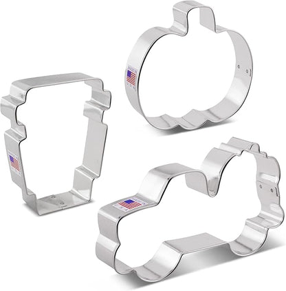 Ann Clark Cookie Cutters Fall Pumpkin Spice Cookie Cutters 3-Pc Set Made in the USA, Pumpkin, Harvest Truck with Pumpkin, Latte Cup