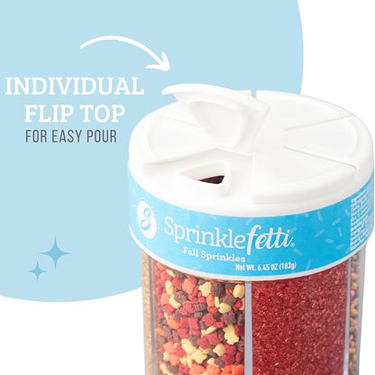 Sweets Indeed Sprinklefetti Fall 6-Cell Sprinkle Jar – 6 Assorted Fall Sprinkles (Pumpkins, Leaves, Sugar Crystals, Nonpareils, Jimmies) | Cupcake & Cake Decorations | 6.45 oz