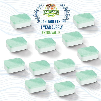 Dishwasher Cleaner, Heavy Duty, Septic Safe, Removal of Odors, Limescale, Smell, Grime, and Calcium - 12 Tablets - 12 Month Supply - Unscented