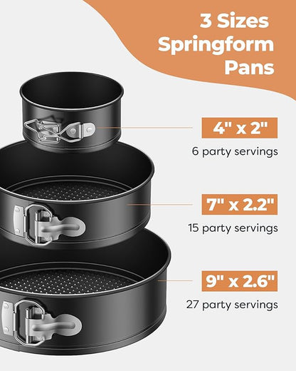 Kootek Cake Pan Set of 3, Nonstick Springform Pans with Removable Bottom, 4, 7, 9 Inch Round Cheesecake Baking Pans with 50 Pcs Parchment Paper Liners
