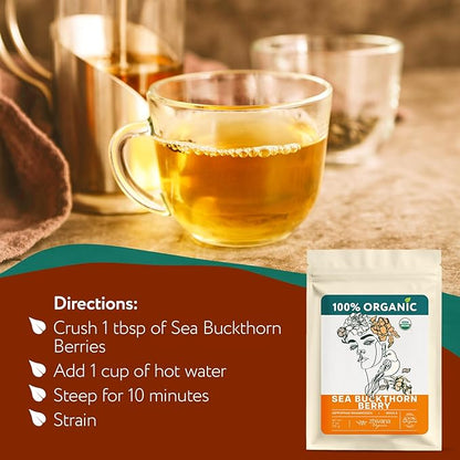 Organic Sea Buckthorn Berry – Sea Buckthorn Tea, Dried Seaberry, Seabuckthorn – Espino Amarillo – Rich in Nutrients Superfood Berries for Immunity, Heart, Digestion, Liver, Skin – 4 Ounces