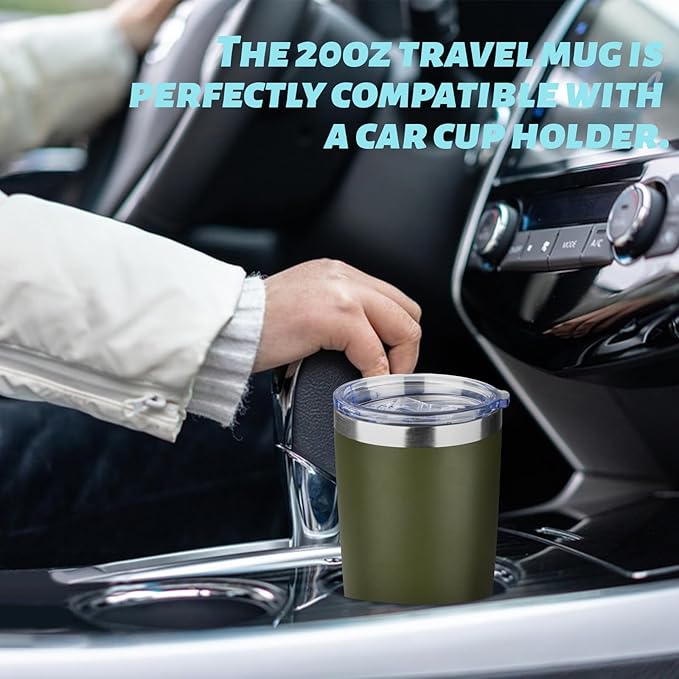 20oz Tumbler with Straw and Brush, Stainless Steel Vacuum Insulated tumbler, Double Wall Insulated Coffee Tumbler for Outdoor, Home, Travel,Office (Army Green,1pcs)