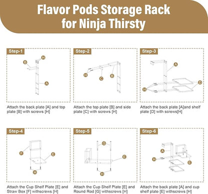 Flavor Pods Holder Compatible With Ninja Thirsti,4-in-1 Flavor Storage Holder with Straw Slot & Cup and Lid Storage,Side-Mounted Wooden Organizer Holds 20 Pods for Ninja Thirsti WC1001 Drink System