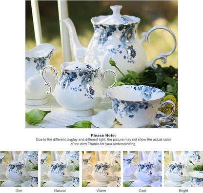 Bone China Tea Set for Adults, 13-Piece Blue and White Porcelain Tea Set for 4, Vintage Floral Tea Set With Teapot and Teaspoons, Tea Party Sets for Women Gift (Blue)