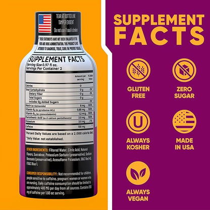 Grape Extra Strength Energy Shot 24 pk – 260mg Natural Caffeine B12 B6 – Energy & Focus Support – 2 Servings Sugar Free Zero Calorie Green Tea B-Vitamins Electrolytes Vegan – 1.93 fl oz