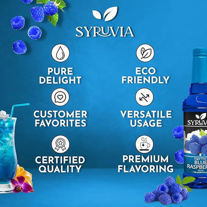 Syruvia Sugar-Free Blue Raspberry Syrup, Flavored Syrup for Drinks, Cocktails, Lemonades, Iced Teas, and Desserts – 25.4 fl oz, With Pump