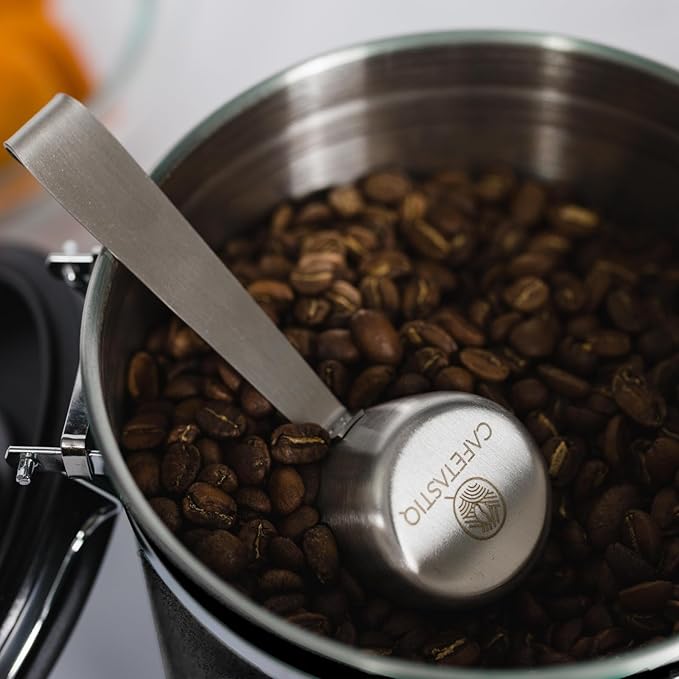 Large Coffee Canister – Airtight Stainless Steel Storage Container with Date Tracker & Scoop, Sealed Jar for Grounds, Beans, Tea, Flour, Cereal, and Sugar (Black Esspresso, 38OZ)