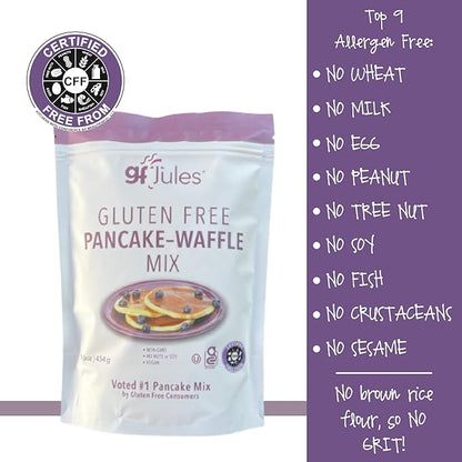 gfJules Certified Gluten Free Pancake & Waffle Mix | No Grit, Non-GMO, Vegan | Certified Top 9 Allergen-Free & Kosher | Voted #1 by Gluten Free & Celiac Consumers | 16 Ounces, Pack of 12