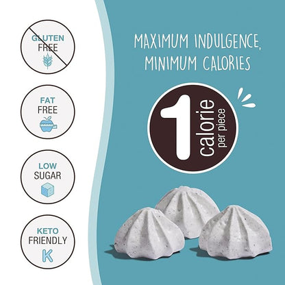 Don't Worry Low Calorie Meringue Cookies - 6 Pack - Cookies & Cream, Just 1 Calorie per Piece | Low Sugar Candy, Gluten Free, Protein Snacks | Keto Friendly and Healthy Snacks for Adults