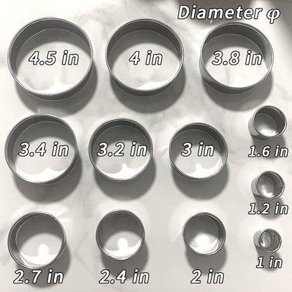 Round Cookie Cutters Set 12Pcs, Metal Cookie Cutters Sturdy Dough Molds with Case, Basic Biscuit Cutter for Fondant Pancake Baking Decorations Holiday Birthday Party