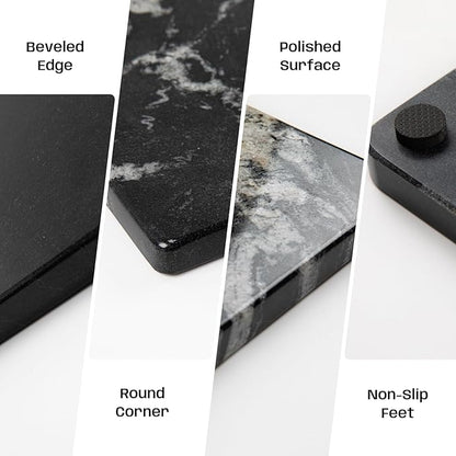 Black Marble Cutting Board For Kitchen, Large Marble Slab Pastry Board With Non-Slip Feet For Baking, Cheese, Charcuterie, Chocolate, 16x20 Inch