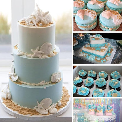 MEMOVAN Marine Theme Fondant Molds 4pcs Seashell Conch Starfish Silicone Baking Mold for Under the Sea Ocean Marine Cake Cupcake Decoration Chocolate Candy Soap Resin Clay Crafting