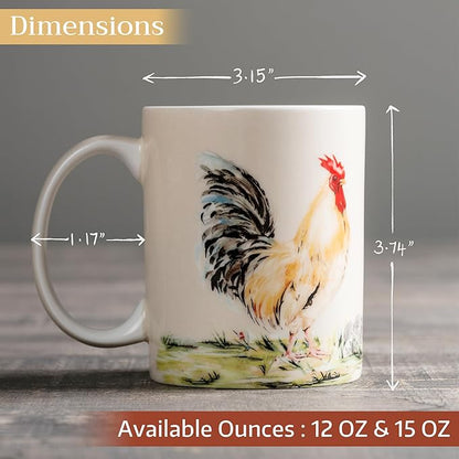 Maison d' Hermine Coffee Mug with Handles Fine Bone China Mugs Pack of One Tea Cups for Hot Beverages Cappuccino Latte Home Restaurant Office Perfect for Gift (Campagne - Coq, 12 Ounce)
