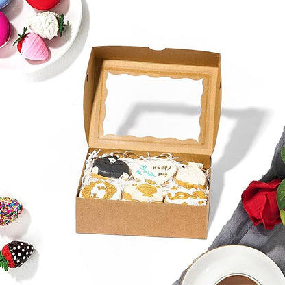 8x6x2.5 Inch 8PCS Baking Boxes with Window for Pastry,Treat,Macaron,Dount,Cookies,Chocolate Covered Strawberries,Brown Bakery Boxes Strawberry Boxes,Muffins