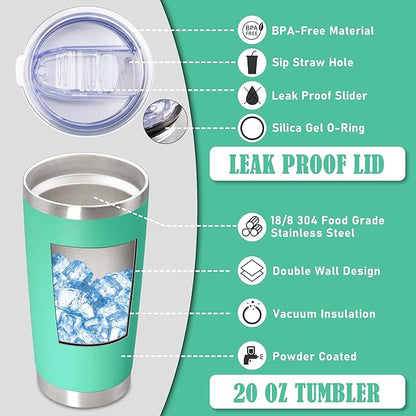 20 oz Tumbler Coffee Tavel Tumblers Bulk with Lid Stainless Steel Double Wall Vacuum Insulated Mug Powder Coated Cups fit Car Cupholder for Hot and Cold - Light Blue, 4Pack