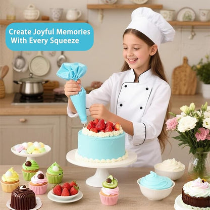 Piping Bags and Tips Set, Reusable Cake Decorating Kit with 6 Icing Tips, 2 Reusable Pastry Bags, 2 Converters, 2 Bag Ties, 3 Scrapers, Beginner-Friendly Baking Supplies for Cupcakes, Cookies