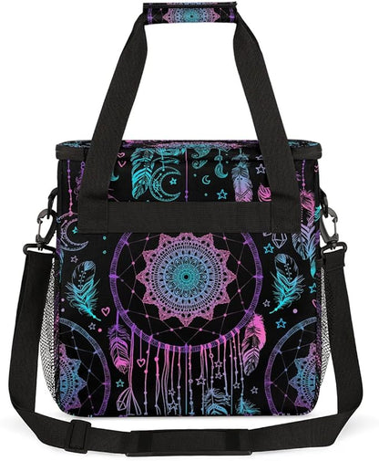 Dreamcatcher Feather Coffee Maker Carring Bag Travel Carrying Storage Tote Bag Compatible with Keurig K-Mini or K-Mini Plus Portable Single Serve Coffee Brewer Case with Pockets for K-cup Pods