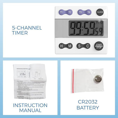 Sper Scientific Portable Digital Kitchen Timer 810015 for Cooking and Baking with Loud Alarm, 4 Channel Timer, Large Display Digital Lab and Cooking Timer, Classroom Timer for Teachers and Students