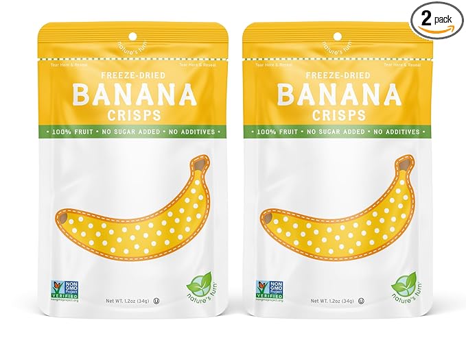 Nature’s Turn Freeze-Dried Fruit Snacks, Banana Crisps, Pack of 2 (1.2 oz Each)