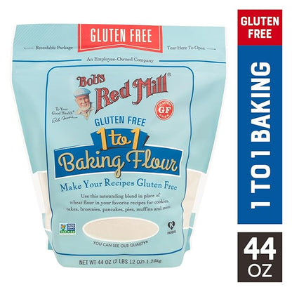 Bob's Red Mill Gluten Free 1 to 1 Baking Flour, 44oz (Pack of 1) - Non GMO, Vegan, Kosher