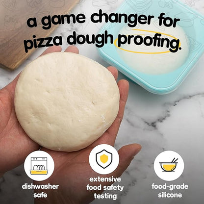Stackable Silicone Artisan Pizza Dough Proofing Proving Trays with Air-tight Lids-4pack-500ml Volume for 250g Dough Ball (Green)