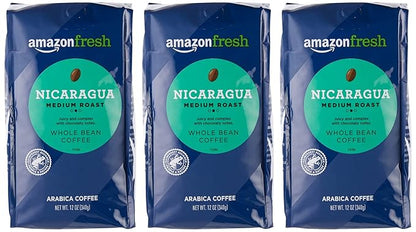 Amazon Fresh, Nicaragua Whole Bean Coffee, Medium Roast, 12 Ounce (Pack of 3)