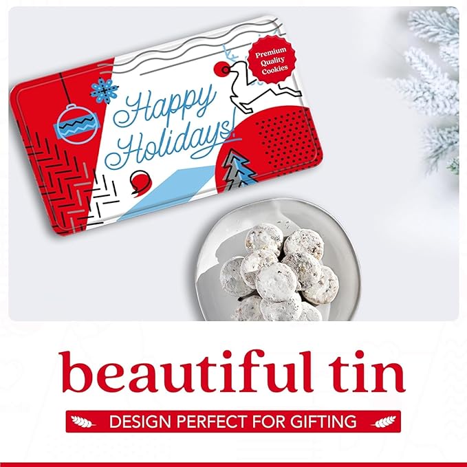 David’s Cookies Winter Wonderland Butter Pecan Meltaway Cookies Tin - Delicious Butter Cookies with Crunchy Pecans - Soft & Melt In Your Mouth Flavorful Cookies, Gourmet Holiday Food Gift Basket 16oz