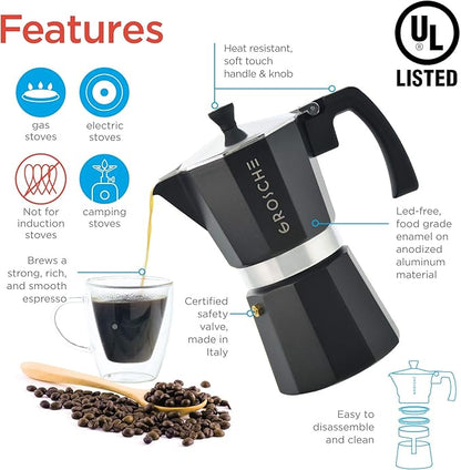 GROSCHE Milano Stovetop Espresso Maker Moka pot 12 espresso Cup - 23.6 fl oz, Black, Cuban Coffee Maker Stove top coffee maker Moka Italian espresso greca coffee maker brewer percolator