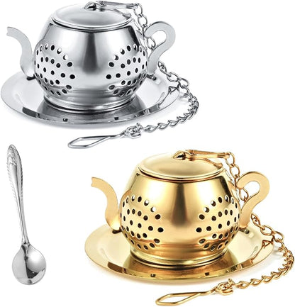 2-Pack Premium Tea Infusers with Spoon – 304 Stainless Steel Loose Leaf Tea Strainer & Steeper – Teapot Design for a Thoughtful Brewing Journey