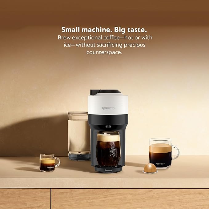 Nespresso Vertuo Pop+ Coffee and Espresso Maker by Breville with Milk Frother, Coconut White