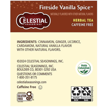 Celestial Seasonings Herbal Tea, Fireside Vanilla Spice, Caffeine Free, 20 Tea Bags (Pack of 6)