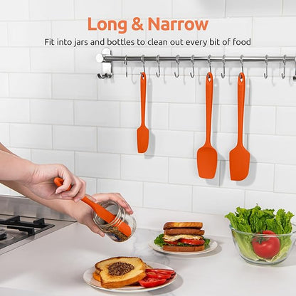 U-Taste Silicone Spatula Set: 600ºF High Heat Resistant, Seamless Food Grade Flexible Rubber Kitchen Cooking Mixing Baking Scraper for Nonstick Cookware Set of 3 (Orange)