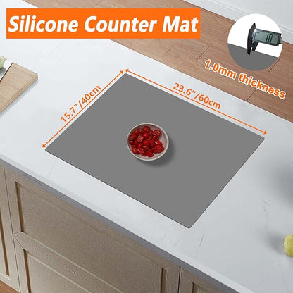 23.62"x15.74"(60cmx40cm) Countertop Protector Mat, Silicone Mats for Kitchen Counter, Cuttable Heat Resistant Mats for Counter, Waterproof Silicone Kitchen Island Protector Mat(2Pack, Light Gray)