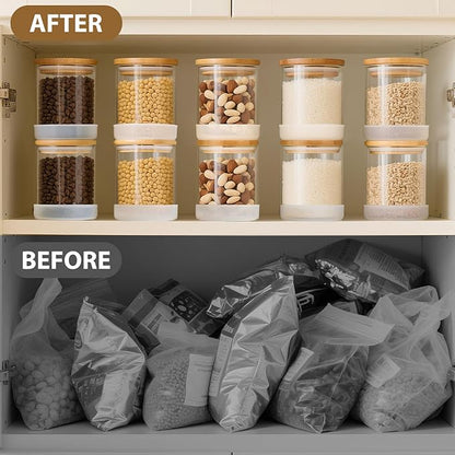 17oz Round Glass Storage Containers with Bamboo Lids – 12 Pack Small Airtight Clear Spice Jars for Pantry Organization, Kitchen Dry Food, Flour, Spice, Coffee Beans, Staples & Snacks