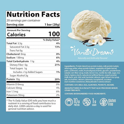 Genius Gourmet Crispy Protein Treat, Vanilla Dream, Keto Snack, Low Carb, Low Sugar & Gluten Free, Protein Snacks for Adults, 10G of Whey Protein per Protein Bar, 5 Net Carbs, On The Go Snack, 10 CT