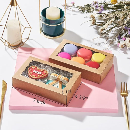 20pcs 7x4.33x1.5 Inch Borwn Cookies Boxes with Window Bakery Boxes Macaron Box Cakesickle Boxes Chocolate Truffle Donut Treat Box for Christmas Valentine's Easter Mother's Day