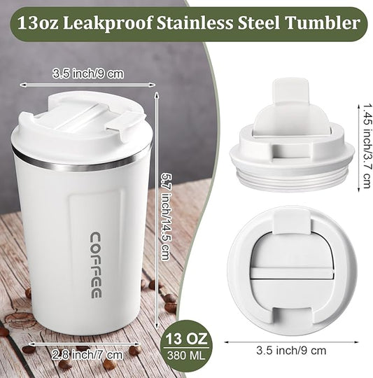 Sieral 4 Pcs 13 oz Travel Coffee Mug Insulated Reusable Coffee Cups with Leakproof Lid Stainless Steel Portable Tumbler for Keep Hot or Ice Milk Tea(Black, White, Navy Blue, Green)