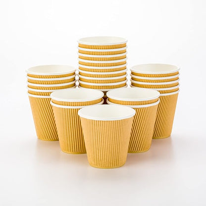 Restaurantware 8 Ounce Double Wall Disposable Coffee Cups, 25 Insulated Kraft Paper Tumblers Ripple Wall Design, Lids Available and Sold Separately, for Hot Drinks like Tea, Hot Chocolate