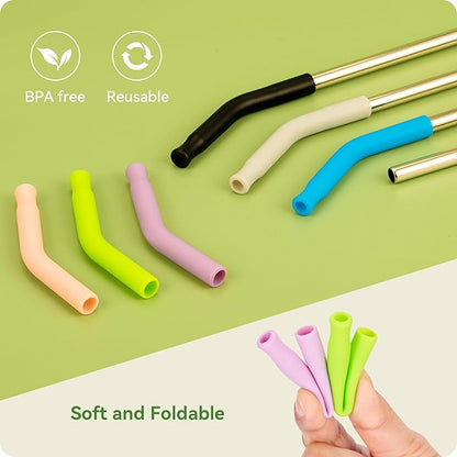 Snowfall Metal Straw Reusable for Stanley 30 OZ, 2 Pcs Reusable Long Stainless Steel Drinking Straws with Silicone Tip, 1 Straw Brush, BPA Free (Light Pink)