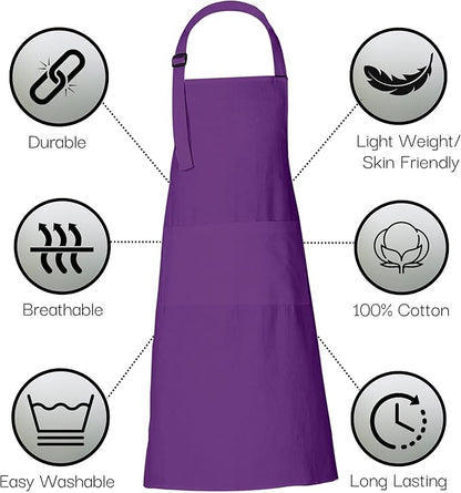 RAJRANG 100% Cotton Cooking Apron with 3 Pockets Kitchen Chef BBQ Adjustable Bib Aprons for Women Men