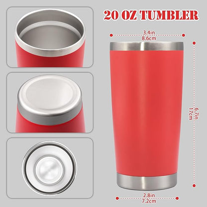 20 oz Tumbler with lid Double Wall Vacuum Insulated Tumblers Stainless Steel Coffee Mug Travel Coffee Tumbler Powder Coated Tumbler Cup Keep Hot&Cold - (Red 12 Pack)