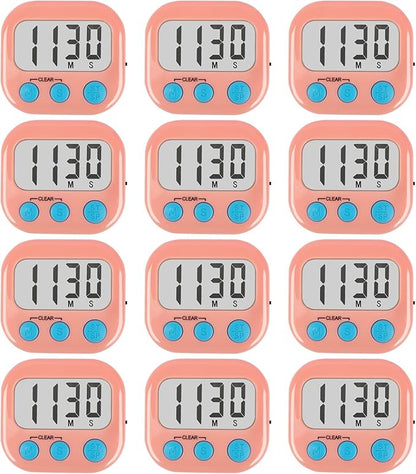 12 Pack Digital Kitchen Timers for Cooking Magnetic Timer for Cooking Loud Alarm Pink